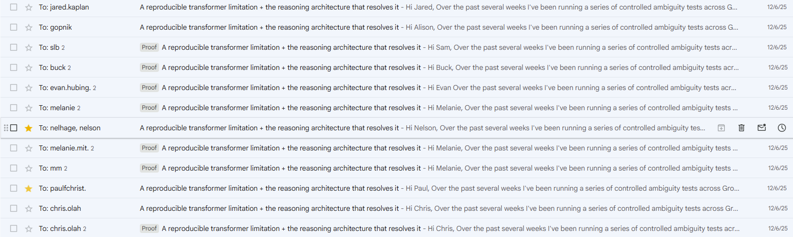 Screenshot of direct outreach email showing subject line and date