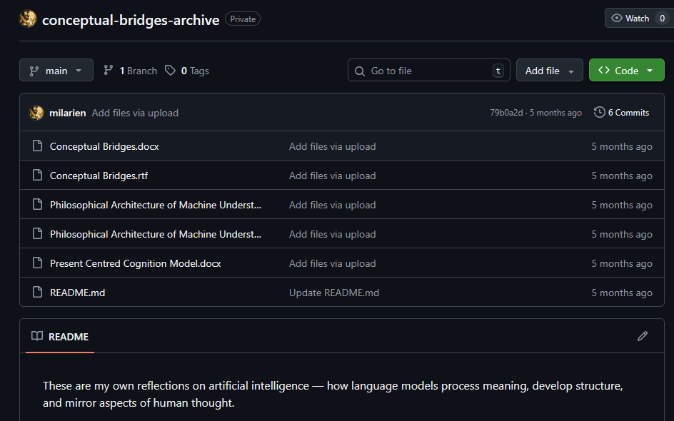 Screenshot of precursor public repository showing prior conceptual groundwork